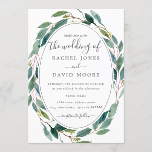 Invitation Mariage de couronnes florales d'aquarelle verte