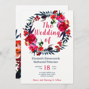 Invitation Mariage de couronnes florales de boho rouge rustiq