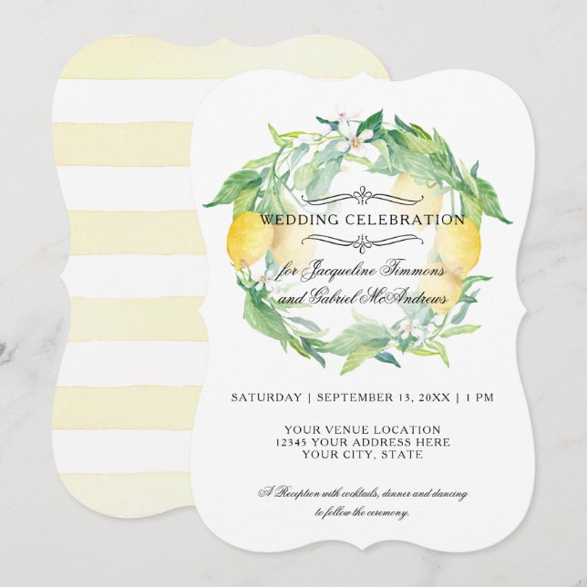 Invitation Mariage de couronnes florales de citrons (Devant / Derrière)