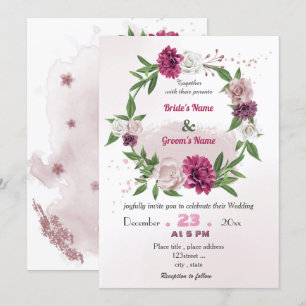 Invitation mariage de couronnes florales romantique mauve ros