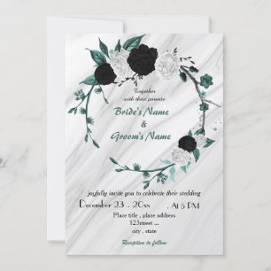 Invitation mariage de couronnes turquoise bleu blanc et noir