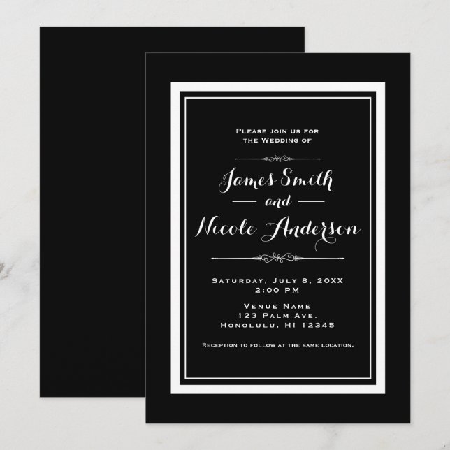 Invitation Mariage de couture chic et noir & blanc (Devant / Derrière)