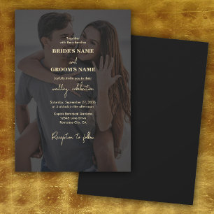 Invitation Mariage de couverture photo Black Gold moderne