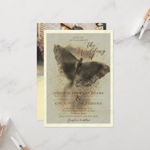 Invitation Mariage de couverture photo Papillon doré de luxe