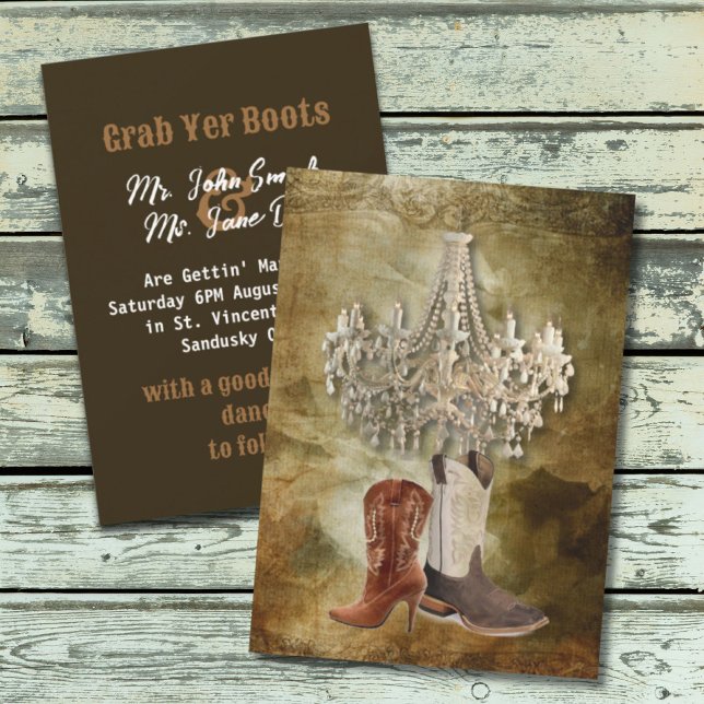 Invitation Mariage de cow-boy rustique de l'ouest américain (Rustic western country cowboy wedding invitation)