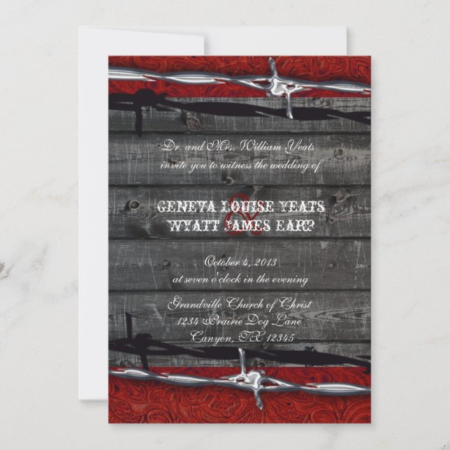 Invitation Mariage de Cowboy en cuir de bois rustique (Devant)