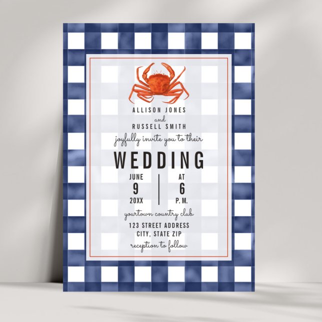 Invitation Mariage de crabe En vichy bleu (Créateur téléchargé)