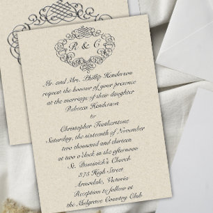 Invitation Mariage de crème Monogramme Argent