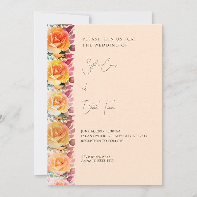 Invitation Mariage de crème Orange Ombre Rose moderne (Devant)