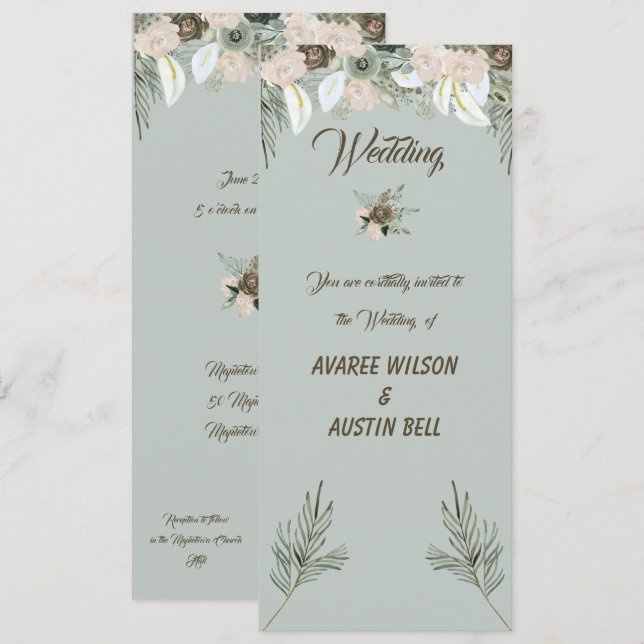Invitation Mariage de crème Sage Green et Vanilla (Devant / Derrière)