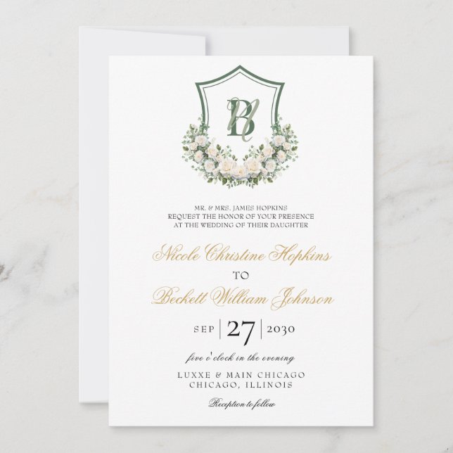 Invitation Mariage de crête de fleurs blanches (Devant)