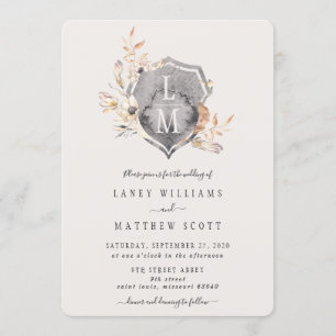 Invitation Mariage de crête de monogramme floral rustique