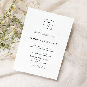 Invitation Mariage de crête de monogramme moderne blanc