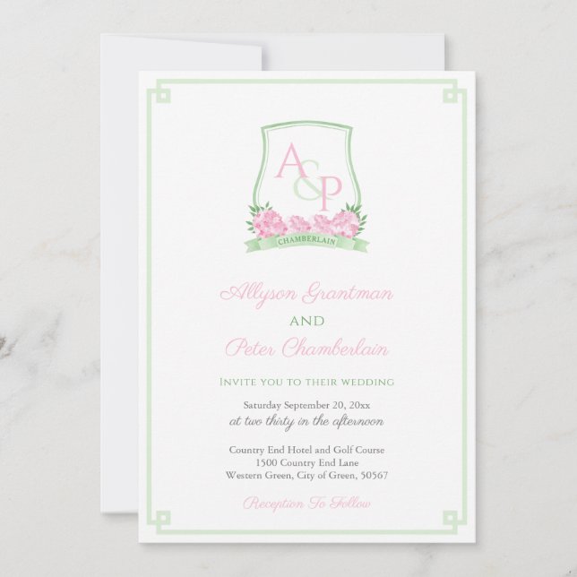 Invitation Mariage De Crête D'Hydrangée Rose Et Verte (Devant)