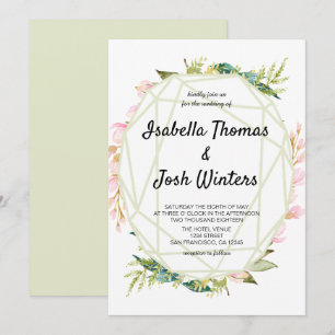 Invitation Mariage de cristal à cadre de feuillage rose