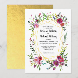 Invitation Mariage de cristal géométrique Floral Gold
