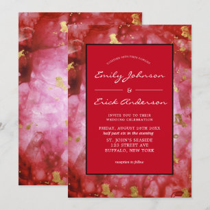 Invitation Mariage de cristaux d'agate rouge noir et or
