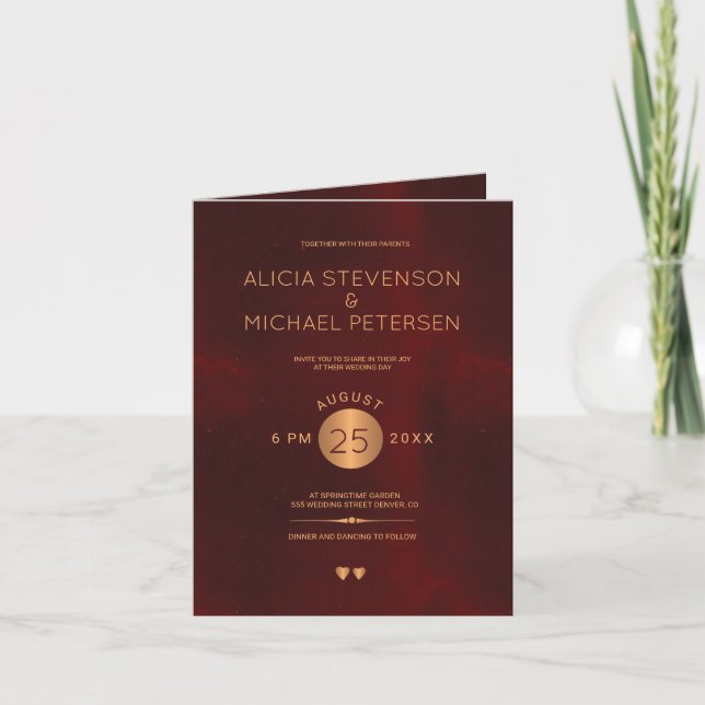 Invitation Mariage de cuivre métallique chic de photo d'or de (Devant)