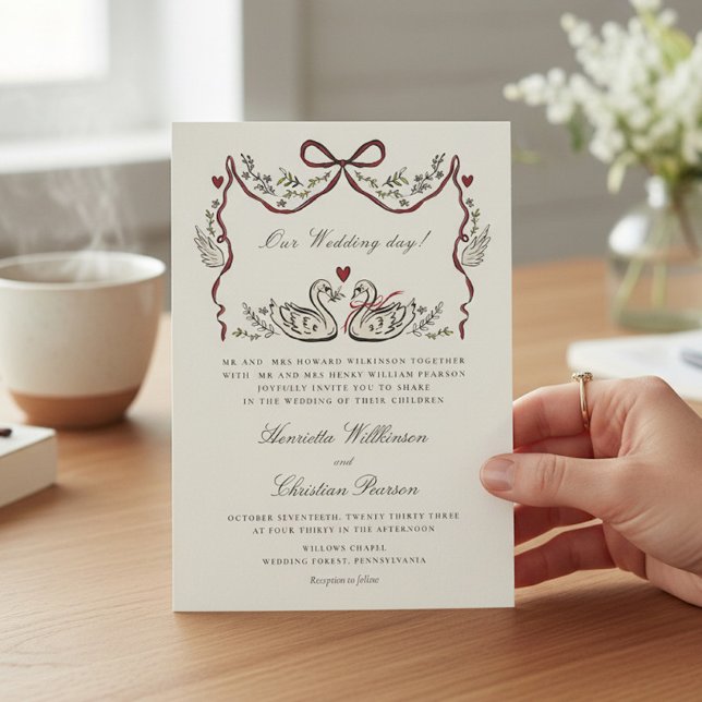 Invitation Mariage de cygnes formels dessinés à la main de ma (Créateur téléchargé)