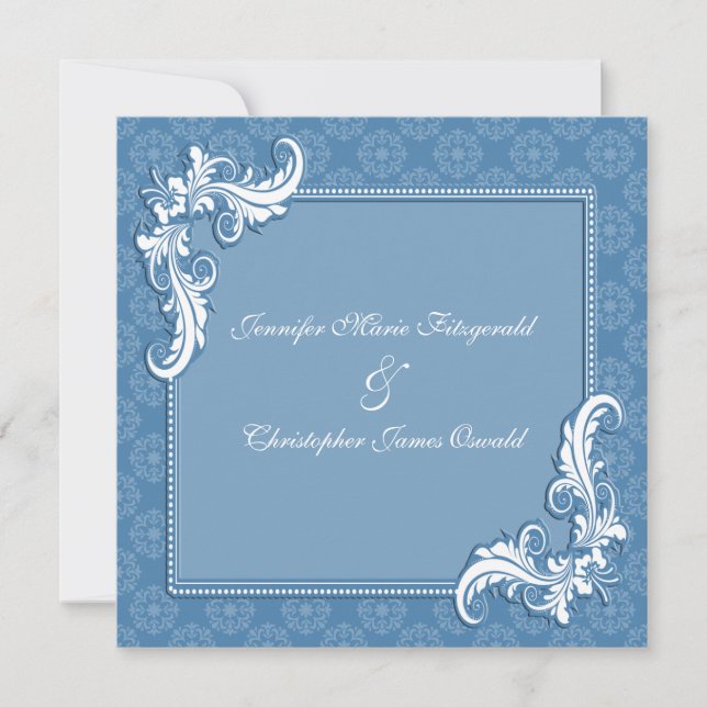Invitation Mariage de Damas bleu acier et de cadre floral (Devant)