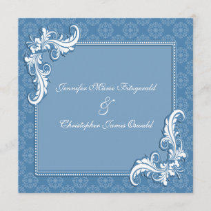 Invitation Mariage de Damas bleu acier et de cadre floral