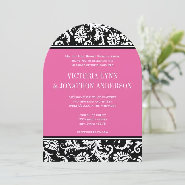 Invitation Mariage de Damas Floral Monogramme Yarrow Rose  (Debout devant)