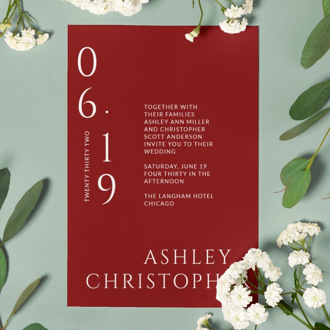 Invitation Mariage de date de fractionnement rouge de Crimson (Créateur téléchargé)