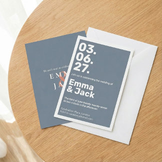 Invitation Mariage de date verticale bleu moderne