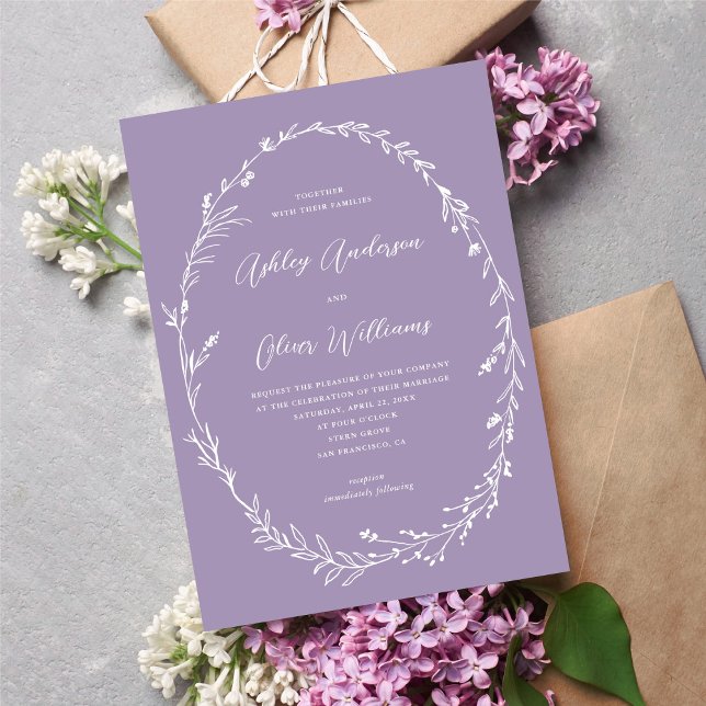 Invitation Mariage de  de Fleur sauvage violet de lavande rus (Créateur téléchargé)