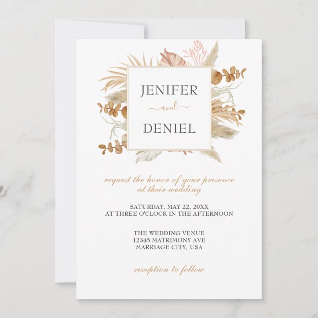 Invitation Mariage de décoration à fleurs de palmiers et de p (Devant)
