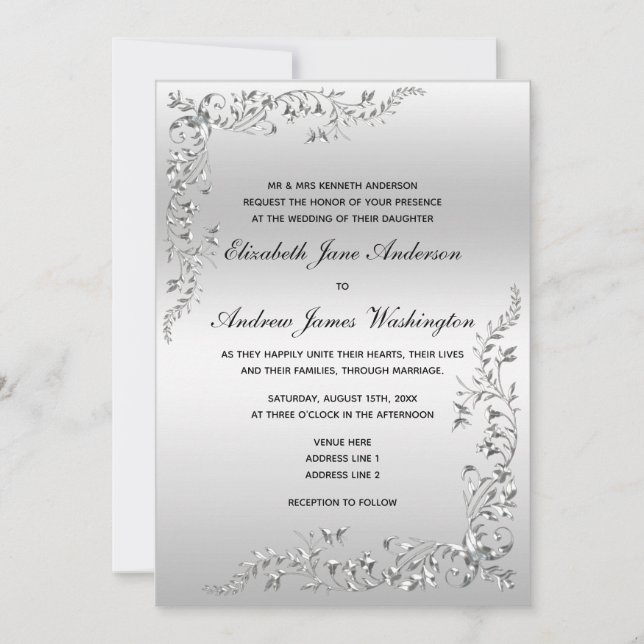 Invitation Mariage de décoration en argent (Devant)