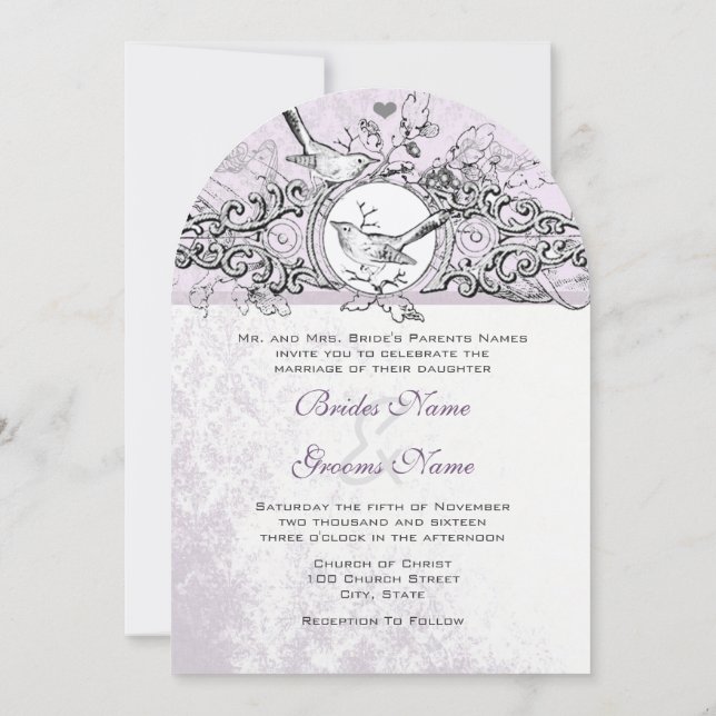 Invitation Mariage de défilement Die Cut Inséparable Lavender (Dos)