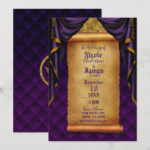 Invitation Mariage de défilement Royal Purple & Gold Drapes