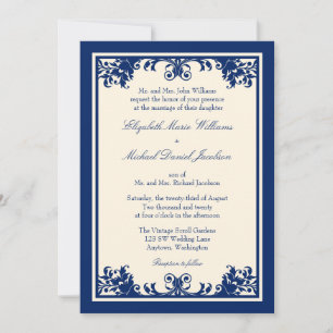 Invitation Mariage de défilement Vintage de la marine