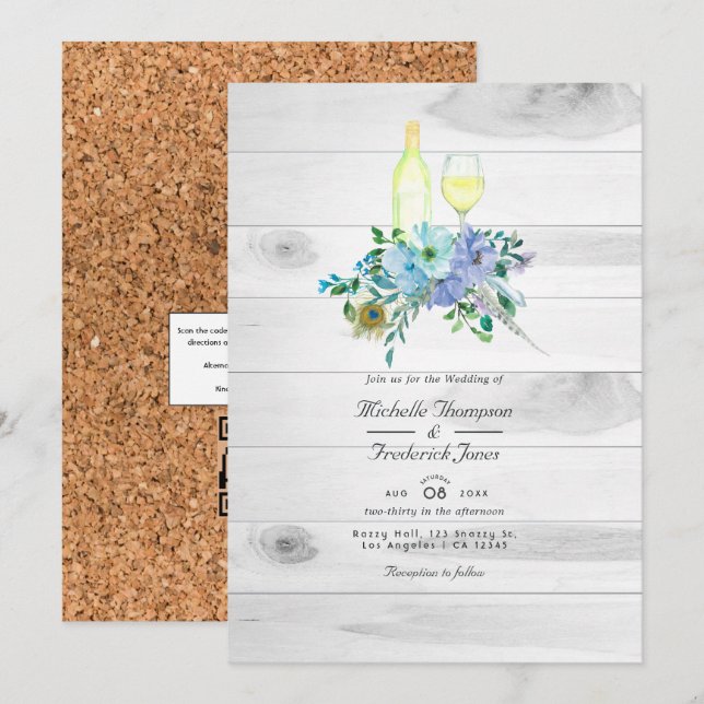 Invitation Mariage de dégustation de vin avec code QR RSVP Bo (Devant / Derrière)