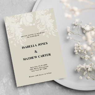 Invitation Mariage de dentelle blanche neutre rustique