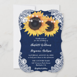 Invitation Mariage de dentelle bleu marine Burlap