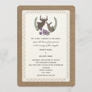 Invitation Mariage de dentelle Buck + Doe Deer - Purple