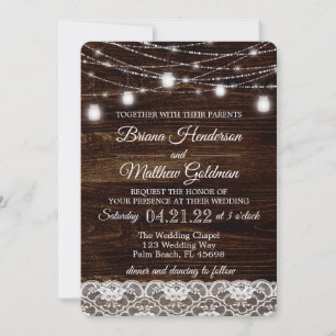 Invitation Mariage de dentelle de bois rustique