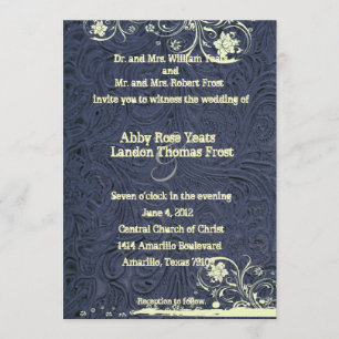 Invitation Mariage de dentelle de cuir usiné par bleu et de