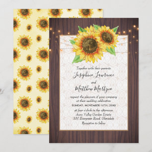 Invitation Mariage de dentelle de tournesol rustique