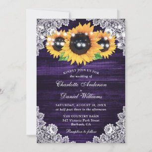 Invitation Mariage de dentelle de tournesol violet