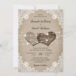 Invitation Mariage de dentelle en bois rustique