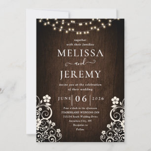 Invitation Mariage de dentelle en bois rustique