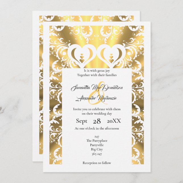 Invitation Mariage de dentelle en fibre coupée d'or (Devant / Derrière)