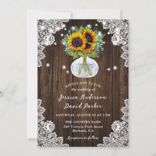 Invitation Mariage de dentelle fleurie en bois de tournesol