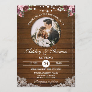 Invitation Mariage de dentelle florale rustique Personnalisat