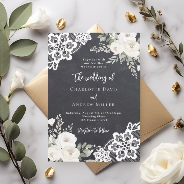 Invitation Mariage de dentelle gris-blanc (Créateur téléchargé)