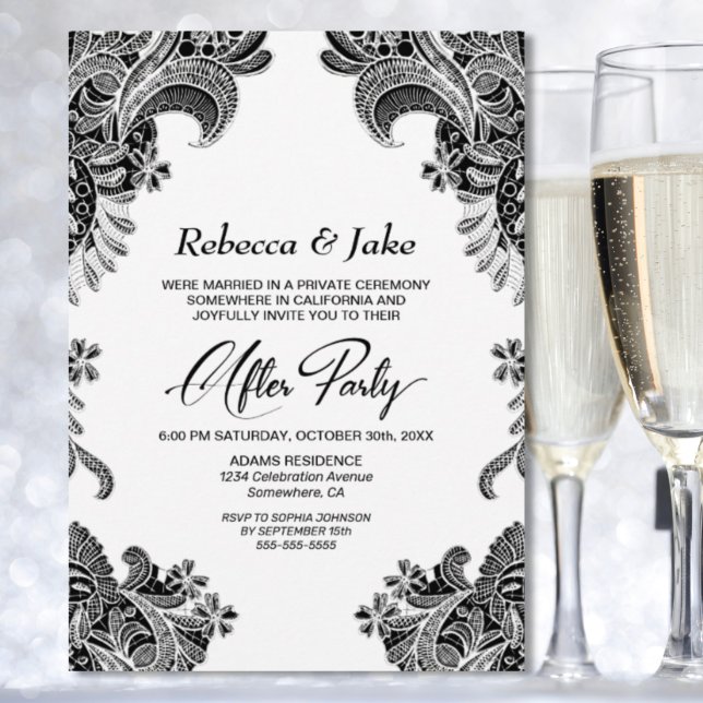 Invitation Mariage de dentelle noir et blanc après la fête (Créateur téléchargé)