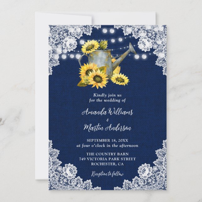 Invitation Mariage de dentelle pour l'arrosage de tournesol b (Devant)